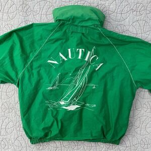 VTG 90s Nautica Sailing Windbreaker Jacket Green Cotton Reversible / Mens Large